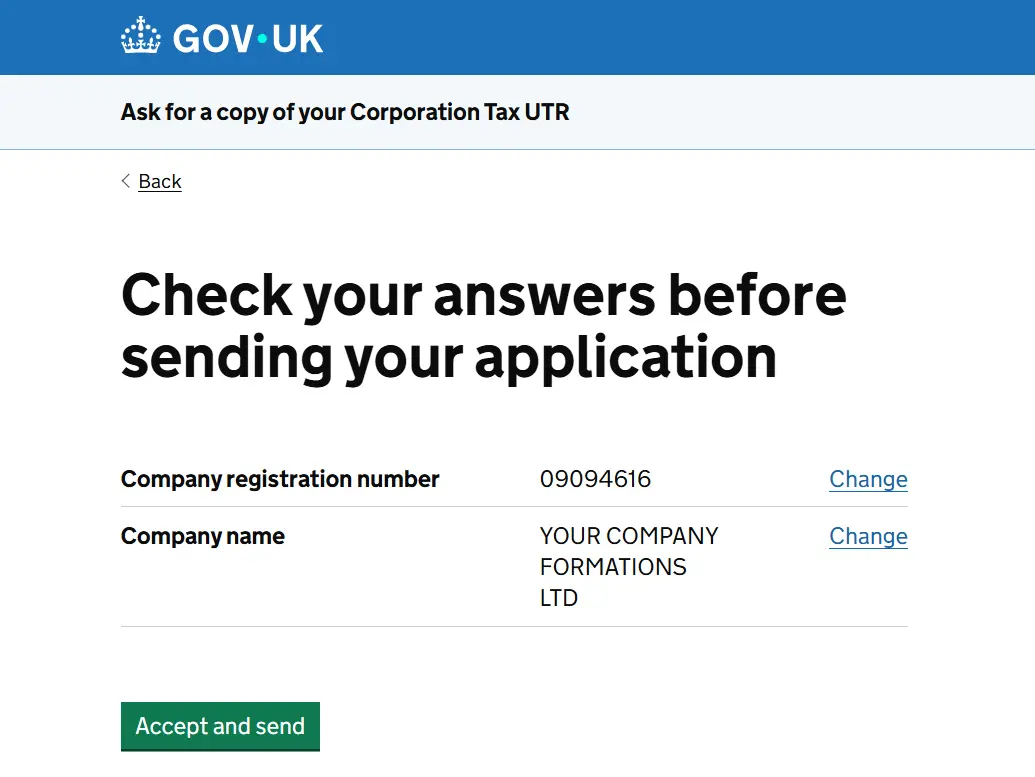 Ask for a Copy of your Corporation Tax UTR