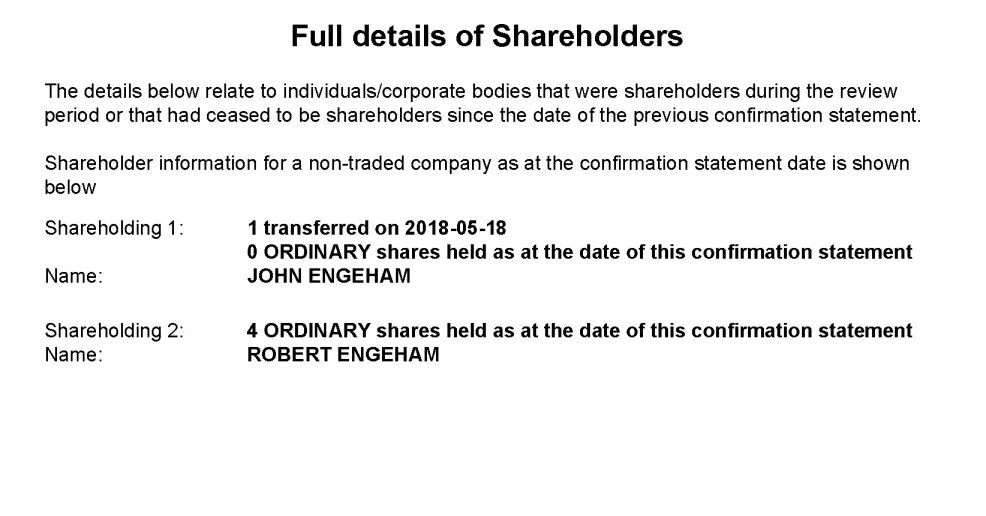 Companies House confirmation statement for Your Company Formations Ltd showing shareholder names and recorded shareholdings