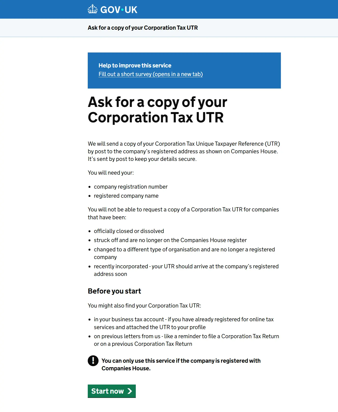 Your Corporation Tax UTR before starting