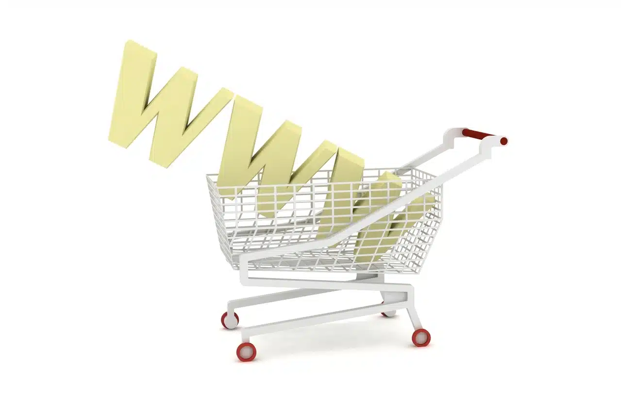 Shopping cart with large WWW letters for sell products online website concept