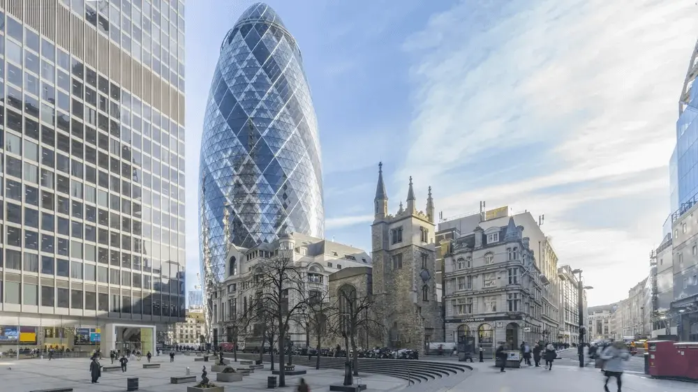 The Gherkin and City of London skyline, where foreigners can set up a UK company without a UK address